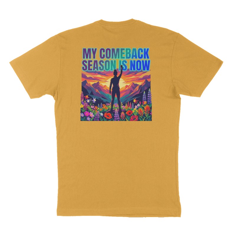 Custom t-shirt design, Back & Front print, mustard-yellow shirt