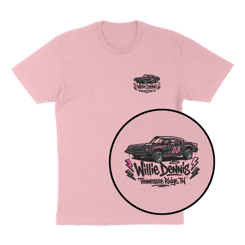Custom t-shirt: "Willie Dennis ", Left Chest & Back print, pink shirt