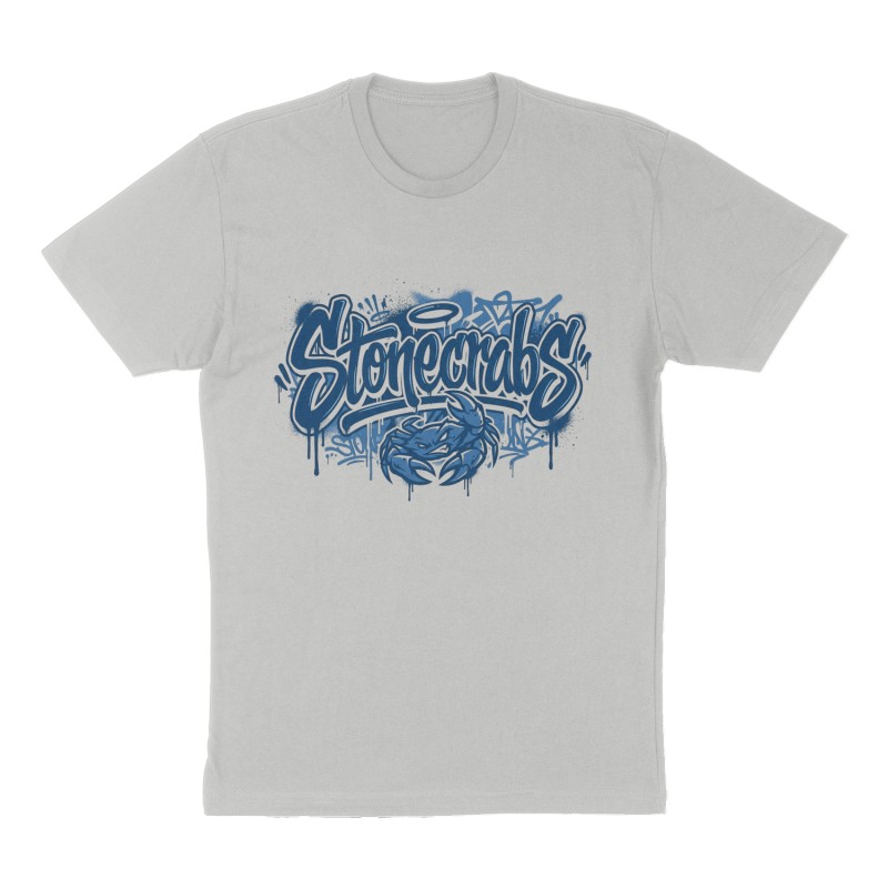 Custom t-shirt: "Stonecrabs", Front print, heather-gray shirt