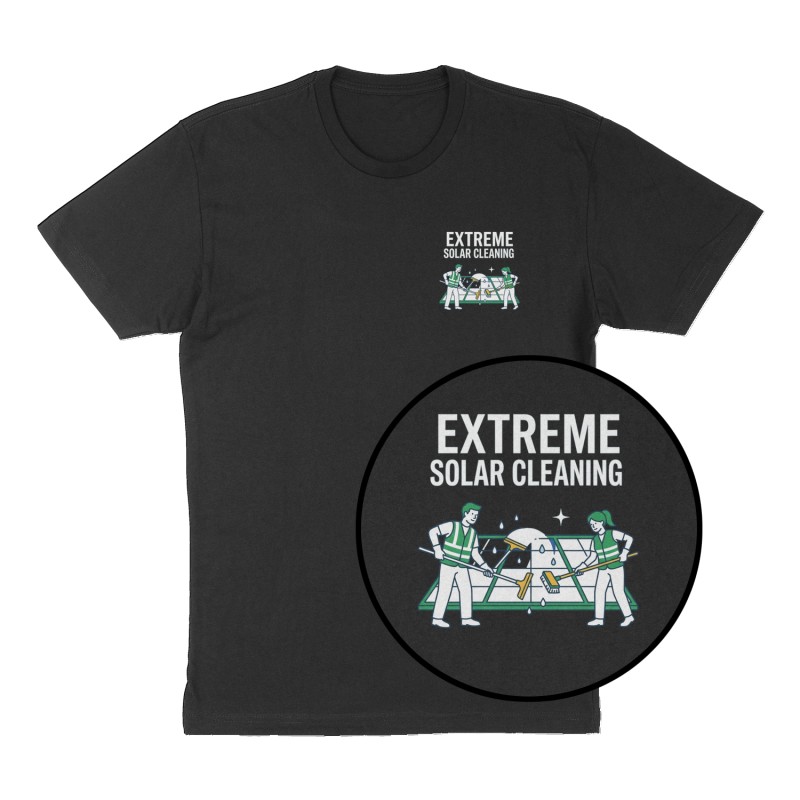 Custom t-shirt: "Extreme solar cleaning ", Left Chest print, black shirt