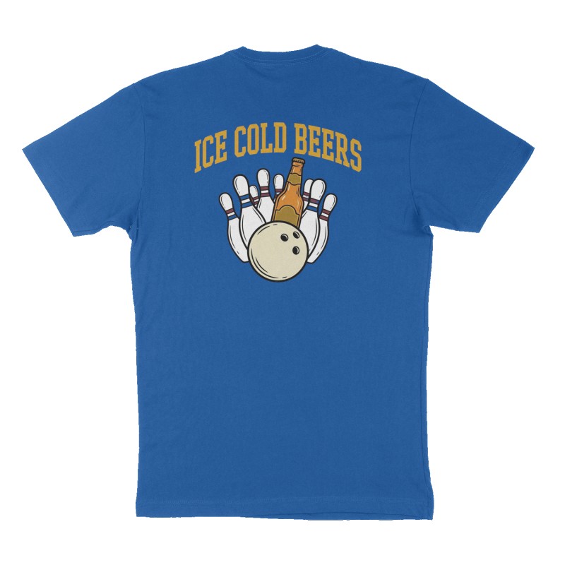 Custom t-shirt: "Ice Cold Beers", Back & Front print, royal-blue shirt