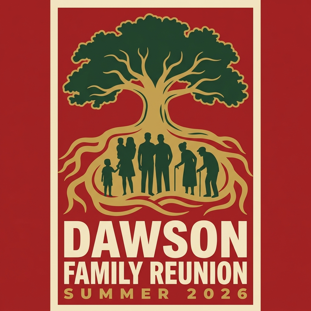 Custom t-shirt: "Dawson Family Reunion", red shirt