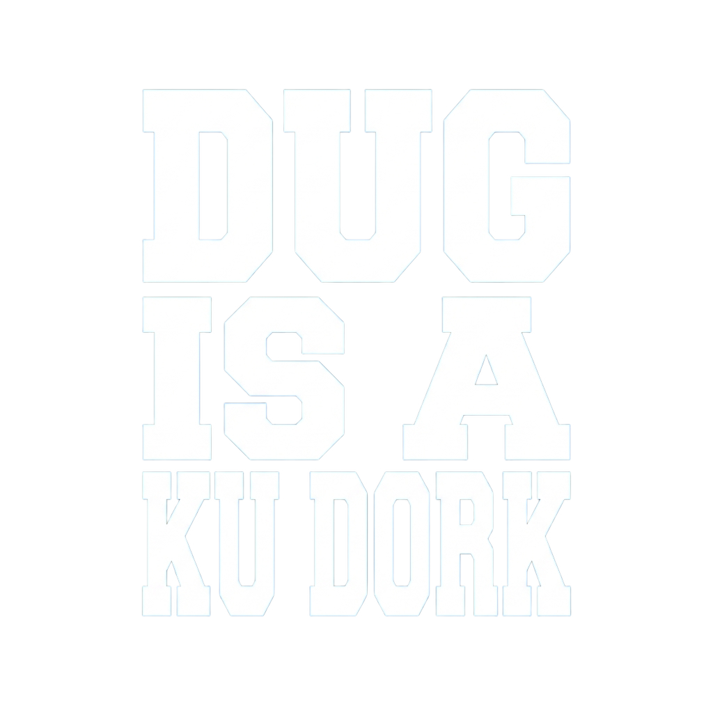 Custom t-shirt: "DUG IS A KU DORK", Front print, royal-blue shirt