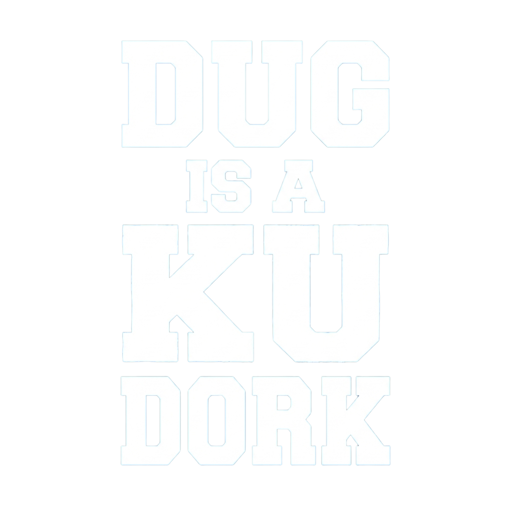 Custom t-shirt: "DUG IS A KU DORK", Front print, royal-blue shirt