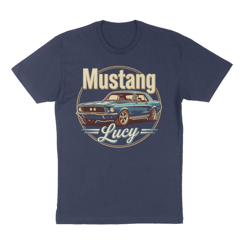 Custom t-shirt: "Mustang", Front print, navy shirt