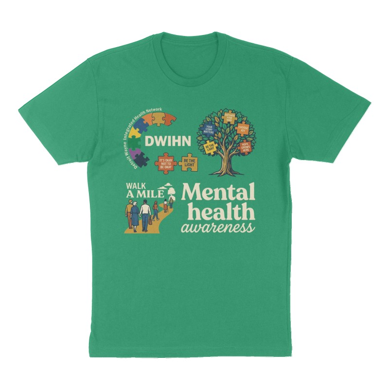 Custom t-shirt: "Mental health awareness ", Front print, green shirt