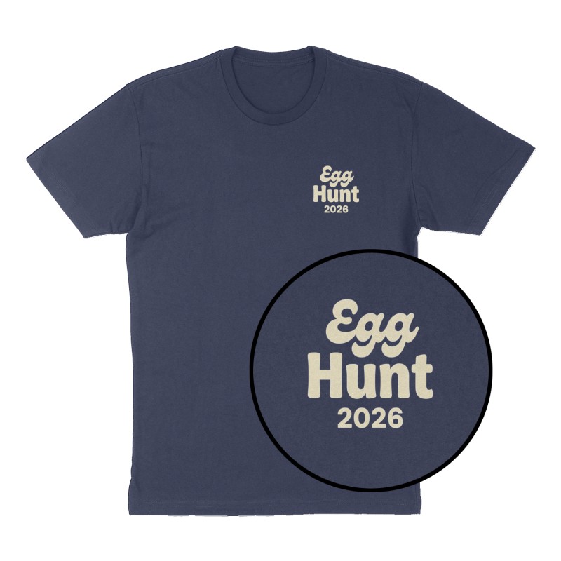 Custom t-shirt: "Egg hunt 2026", Left Chest & Back print, navy shirt