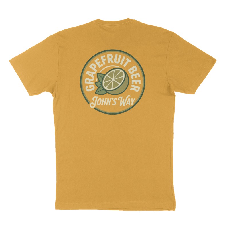 Custom t-shirt: "GRAPEFRUIT BEER", Back print, mustard-yellow shirt