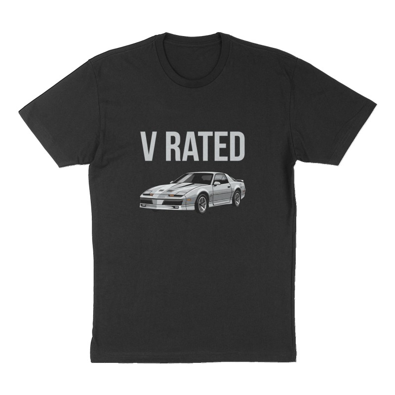 Custom t-shirt: "V RATED", Front print, black shirt