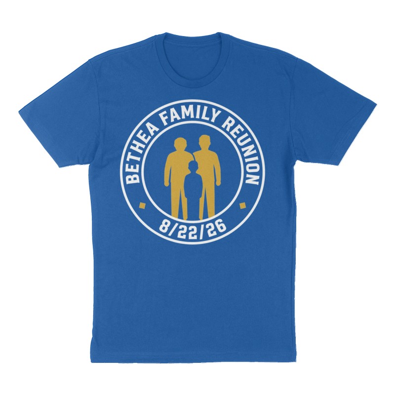 Custom t-shirt: "Bethea Family Reunion", royal-blue shirt