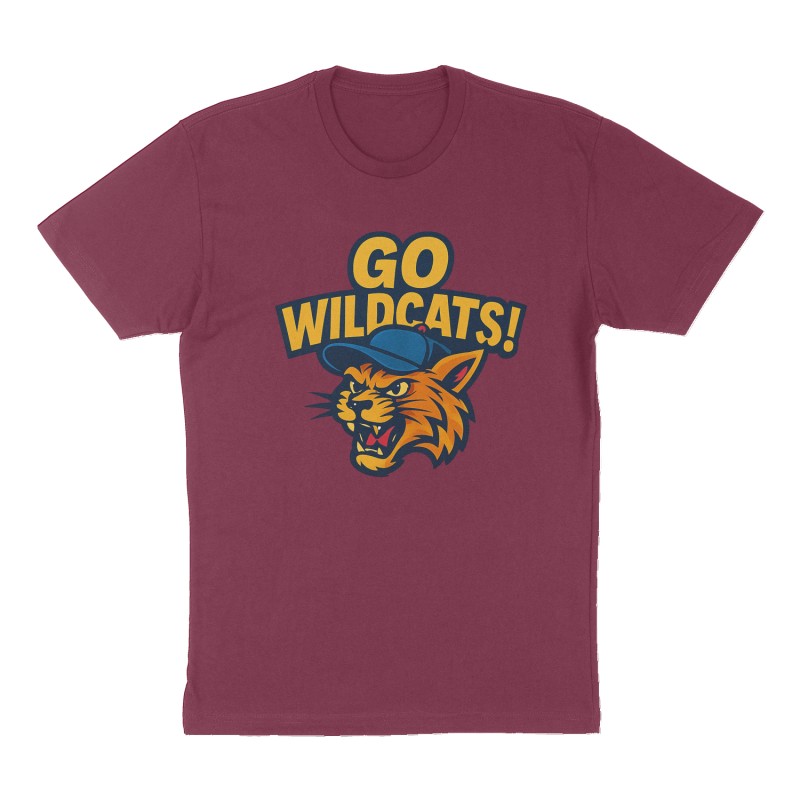 Custom t-shirt: "Go wildcats!", Front print, maroon shirt