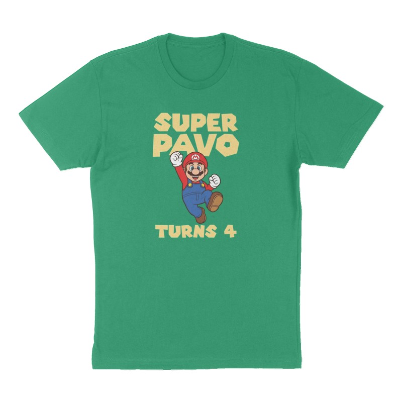 Custom t-shirt: "Super Pavo ", Front print, green shirt