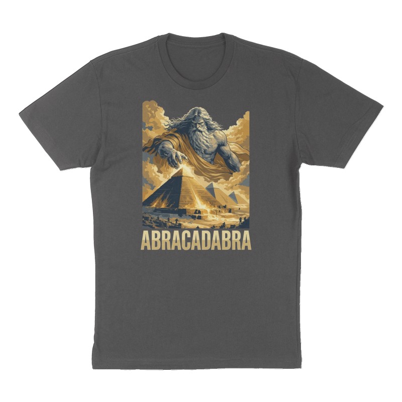 Custom t-shirt: "Abracadabra ", Front print, charcoal shirt