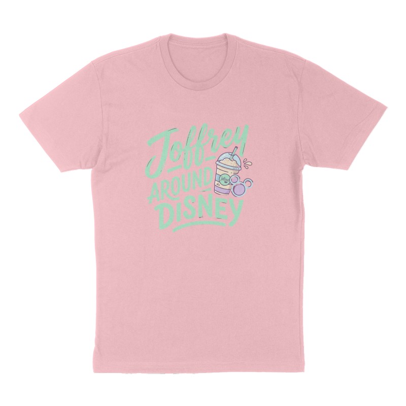 Custom t-shirt: "Joffrey Around Disney", Front print, pink shirt
