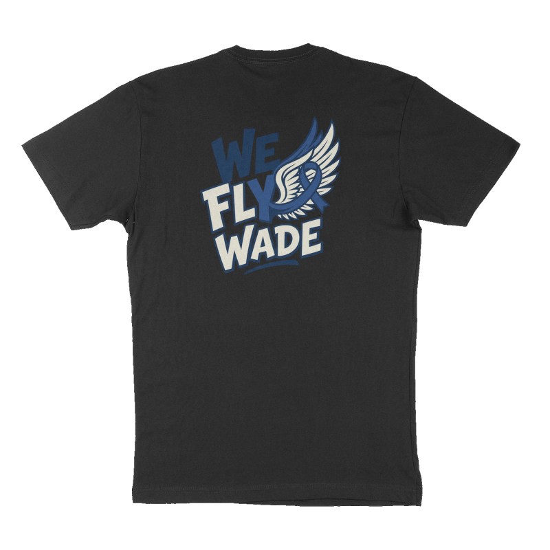 Custom t-shirt: "WE FLY WADE", Back print, black shirt
