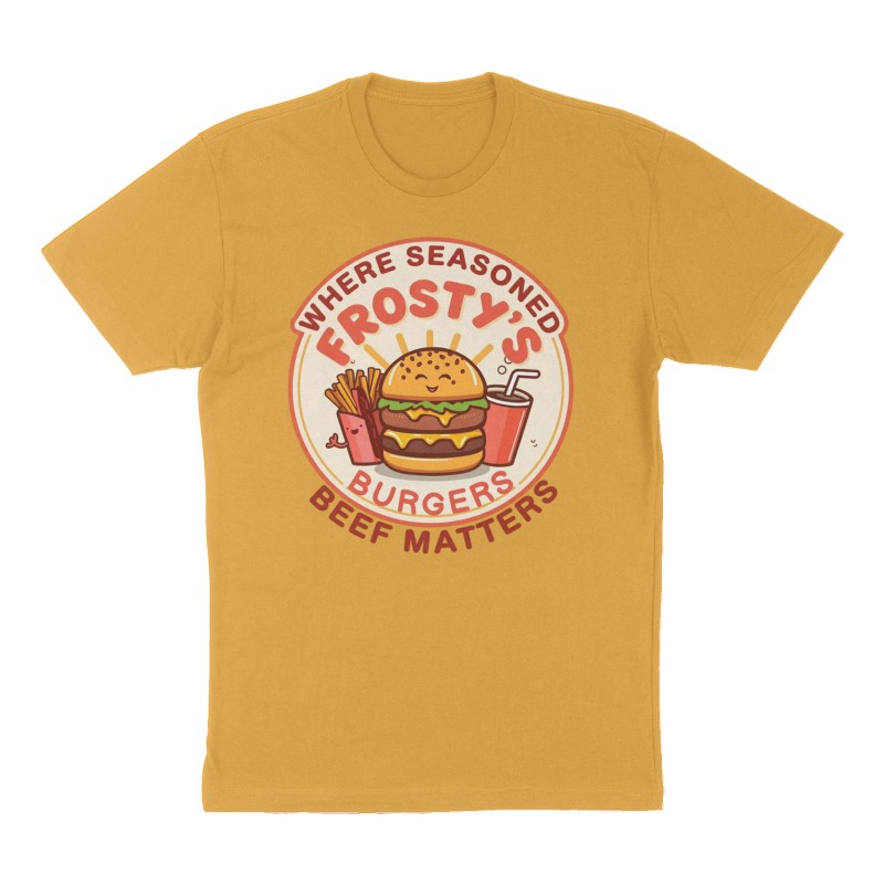 Custom t-shirt design, Front print, mustard-yellow shirt