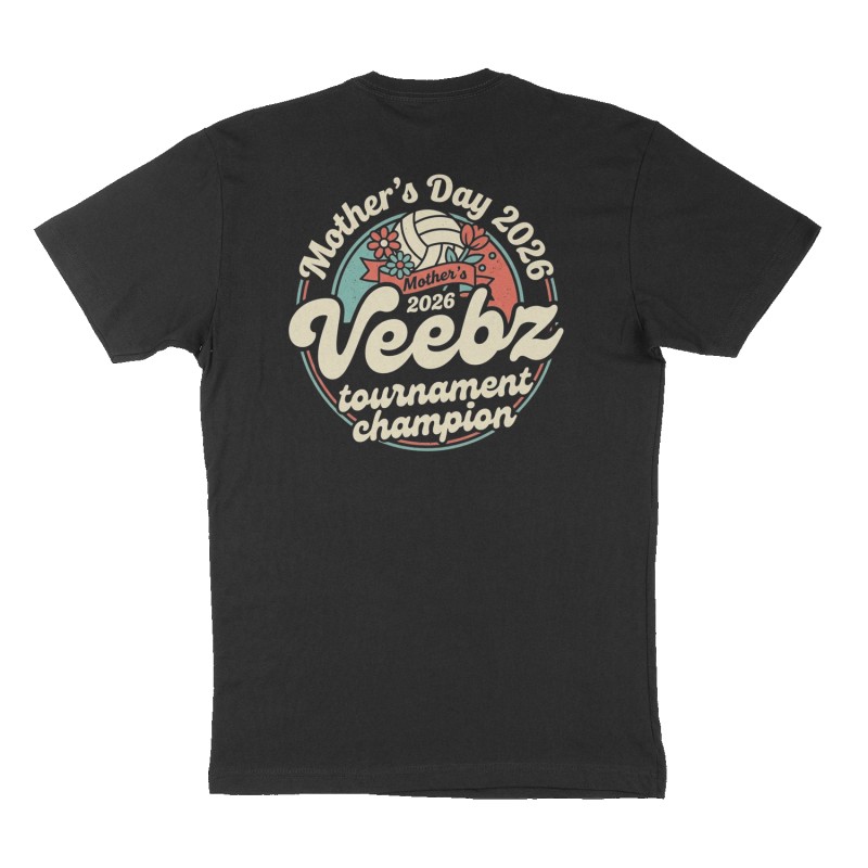 Custom t-shirt: "Mother’s Day 2026 VEEBZ tournament champion", Back print, black shirt