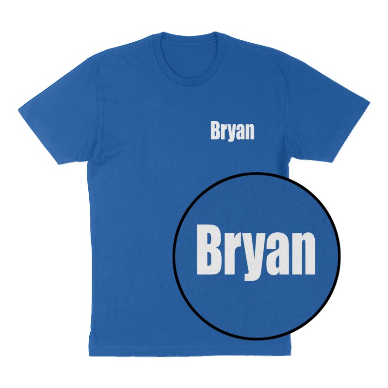 Custom t-shirt: "Bryan", Left Chest print, royal-blue shirt