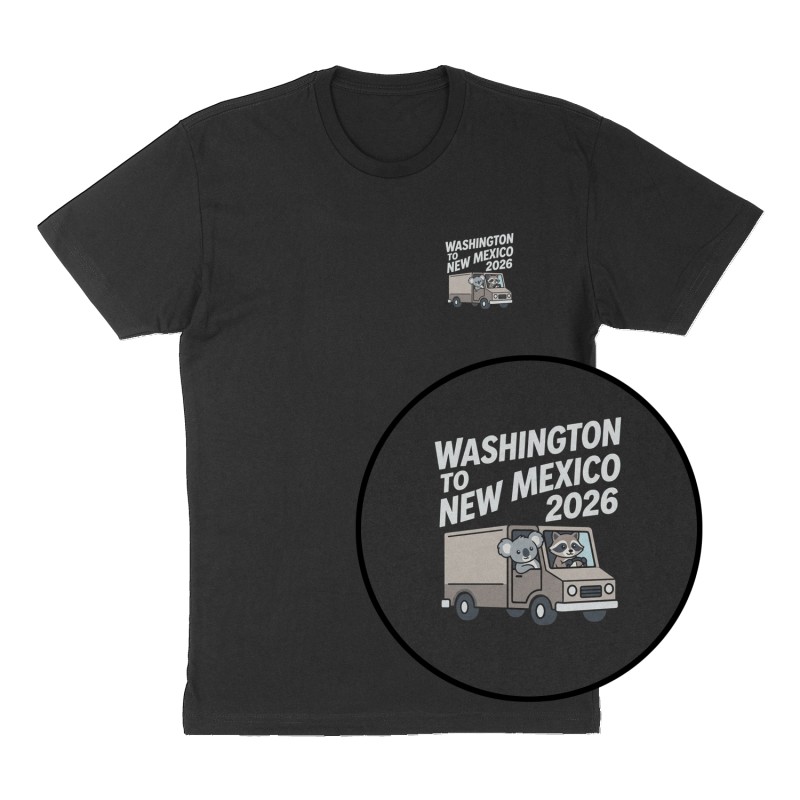 Custom t-shirt: "Washington to New Mexico 2026", Left Chest print, black shirt