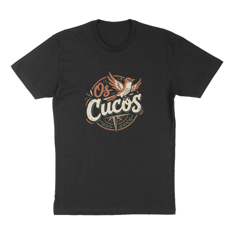 Custom t-shirt: "Os Cucos", Front print, black shirt