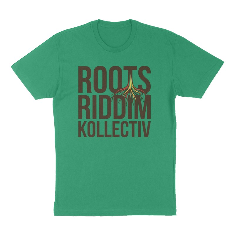 Custom t-shirt: "Roots Riddim Kollectiv", Front print, green shirt