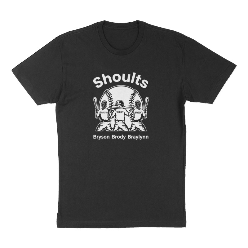 Custom t-shirt: "Shoults", Front print, black shirt