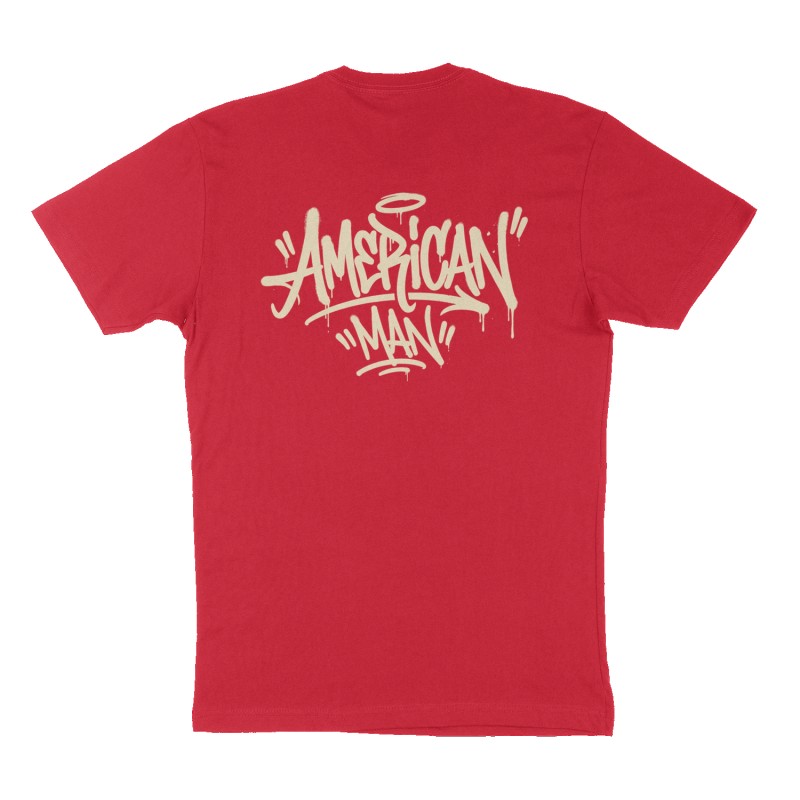 Custom t-shirt: "American", Back print, red shirt