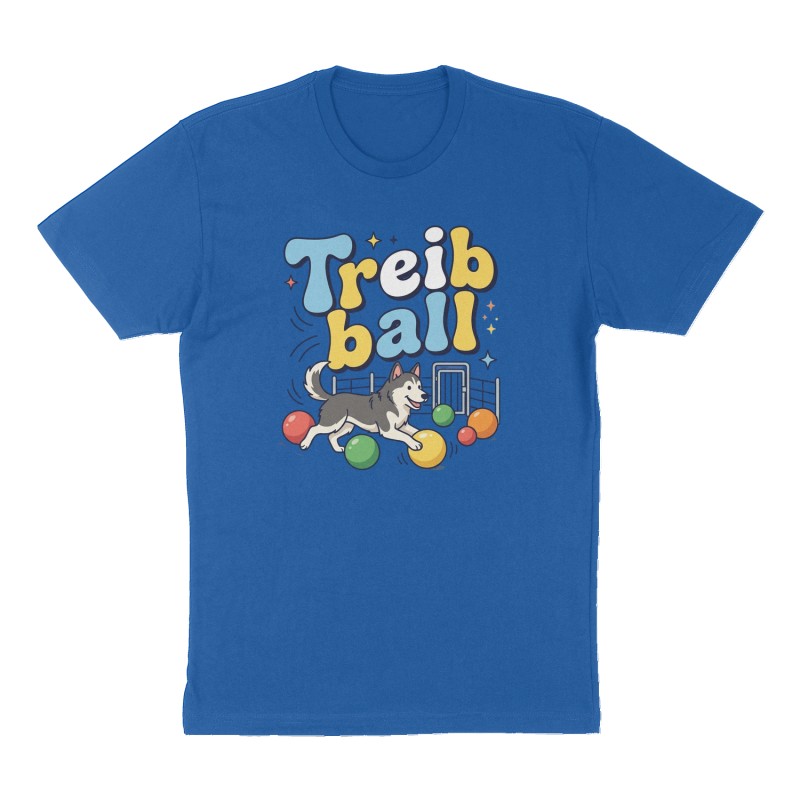 Custom t-shirt: "Treibball", Front print, royal-blue shirt