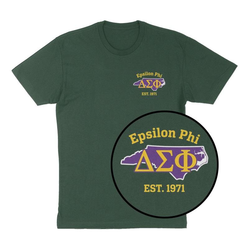 Custom t-shirt: "Epsilon Phi", Left Chest print, forest-green shirt
