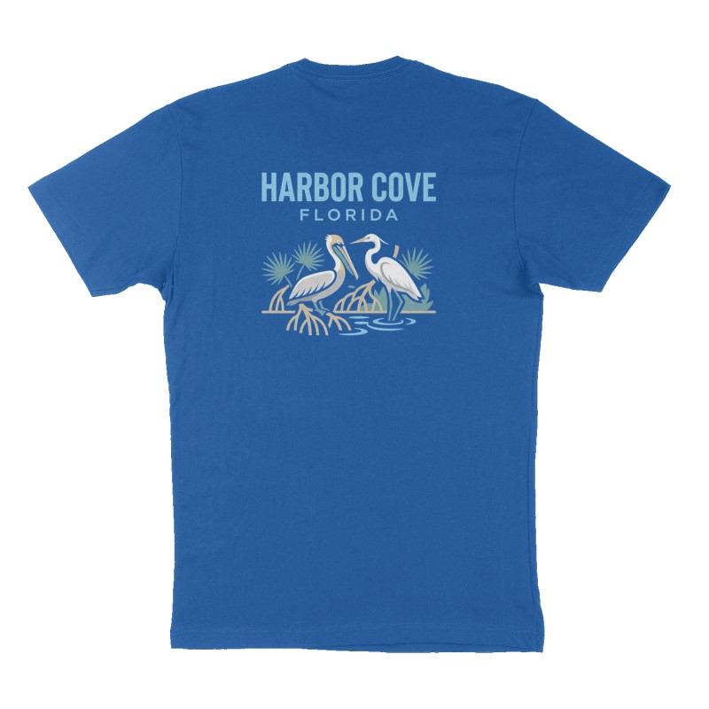 Custom t-shirt: "Harbor Cove Florida", Back print, royal-blue shirt