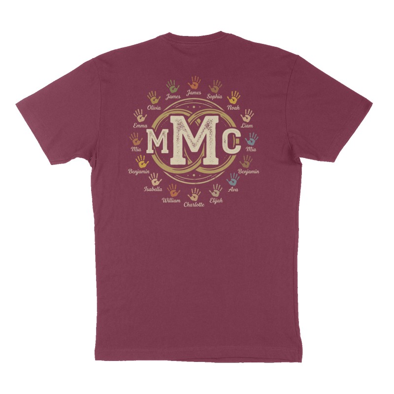 Custom t-shirt: "MMC", Back print, maroon shirt