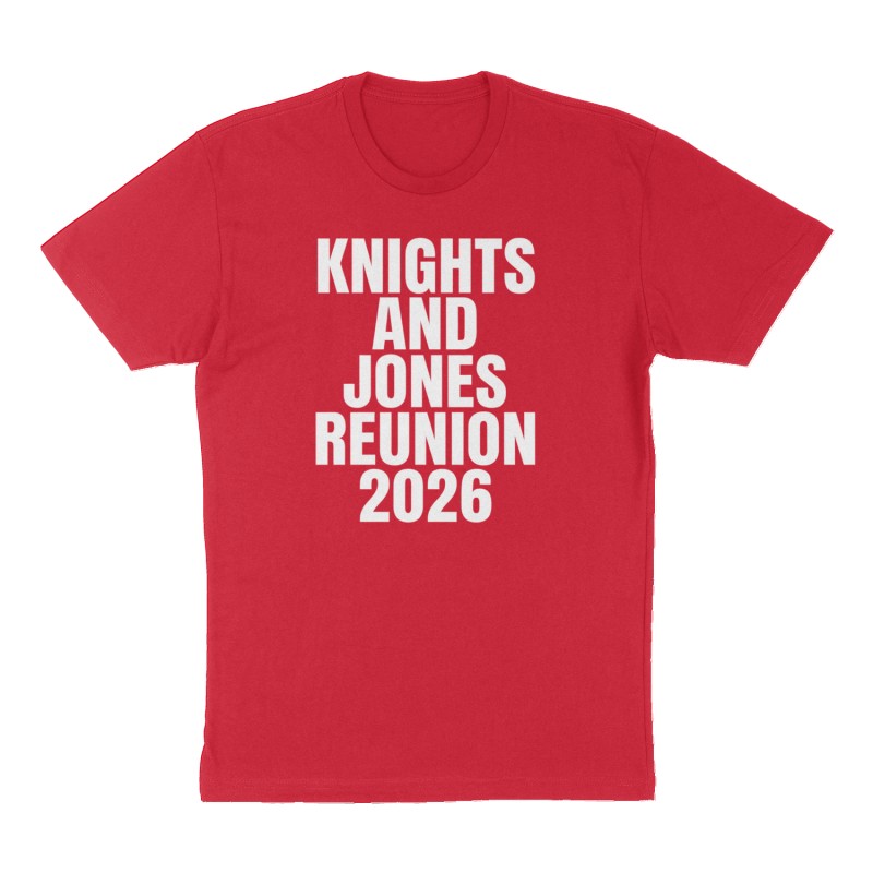 Custom t-shirt: "Knights and Jones Reunion 2026", Front print, red shirt