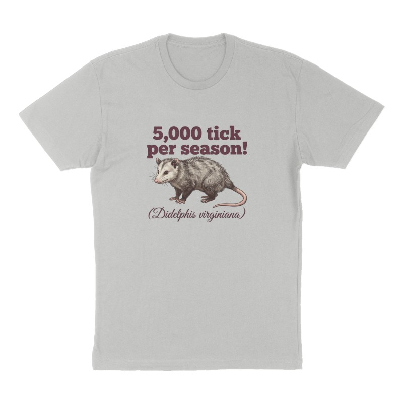 Custom t-shirt: "5,000 tick per season!", Front print, heather-gray shirt