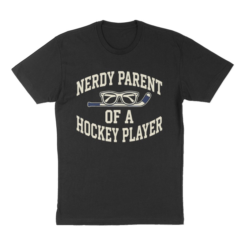 Custom t-shirt: "Nerdy Parent of a Hockey Player", Front print, black shirt