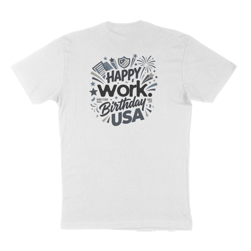 Custom t-shirt: "Happy Birthday USA", Back print, white shirt