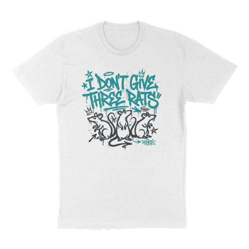 Custom t-shirt: "I don’t give three rats", Front print, white shirt