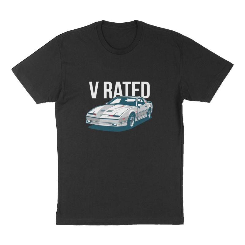 Custom t-shirt: "V RATED", Front print, black shirt