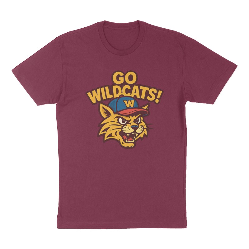 Custom t-shirt: "Go wildcats!", Front print, maroon shirt