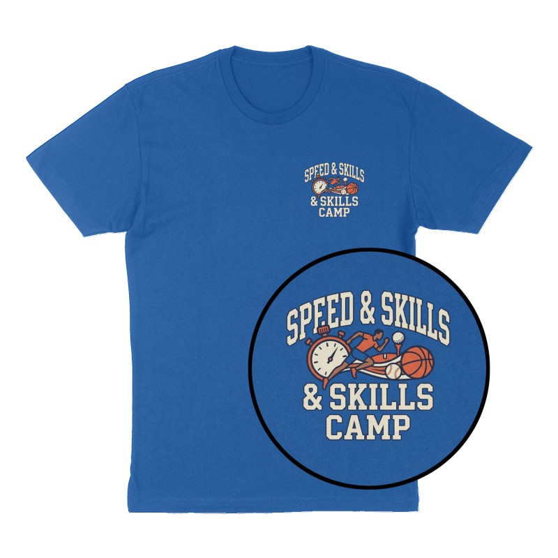 Custom t-shirt: "Speed & Skills Camp", Left Chest print, royal-blue shirt
