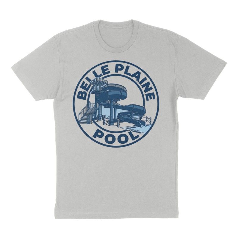 Custom t-shirt: "BELLE PLAINE POOL", Front print, heather-gray shirt