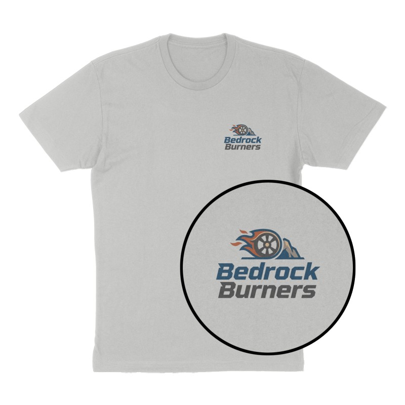 Custom t-shirt: "Bedrock Burners", Left Chest print, heather-gray shirt