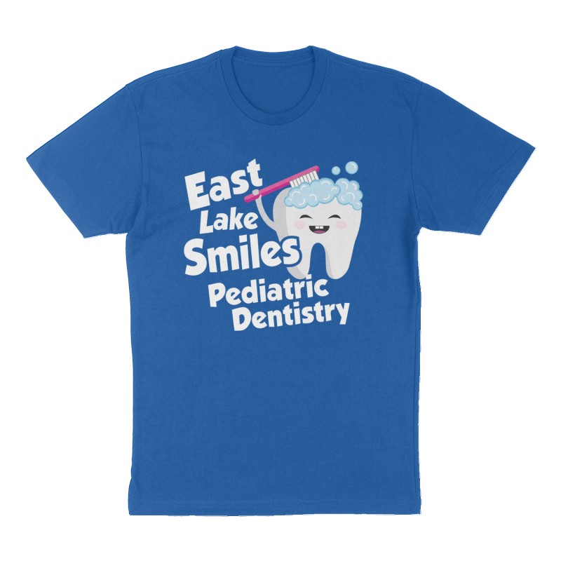 Custom t-shirt: "East Lake Smiles Pediatric Dentistry", Front print, royal-blue shirt