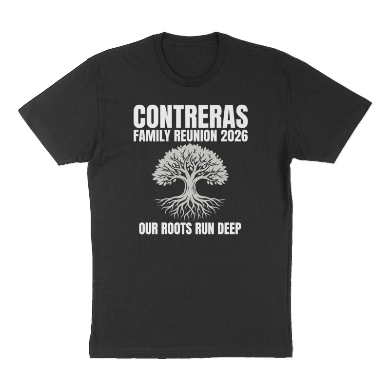 Custom t-shirt: "Contreras Family Reunion 2026", Front print, black shirt