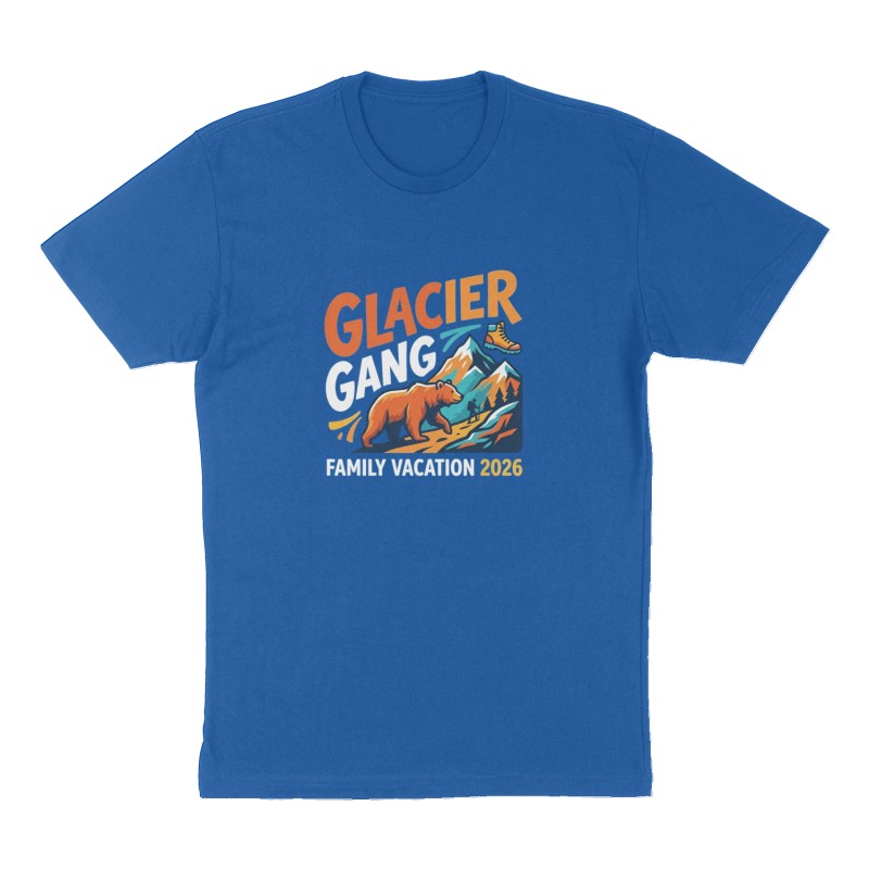 Custom t-shirt: "Glacier Gang", Front print, royal-blue shirt