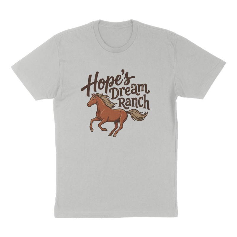 Custom t-shirt: "Hope's Dream Ranch", Front print, heather-gray shirt