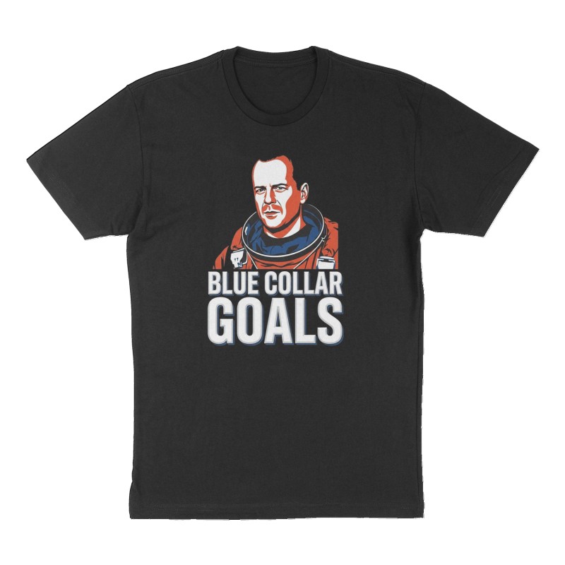 Custom t-shirt: "BLUE COLLAR GOALS", Front print, black shirt