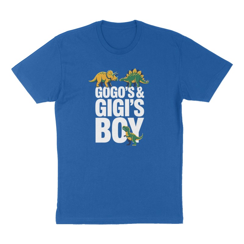 Custom t-shirt: "Gogo’s & Gigi’s boy", Front print, royal-blue shirt