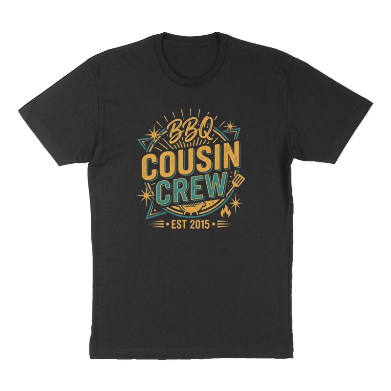 Custom t-shirt: "Cousin Crew BBQ Est 2015 ", Front print, black shirt