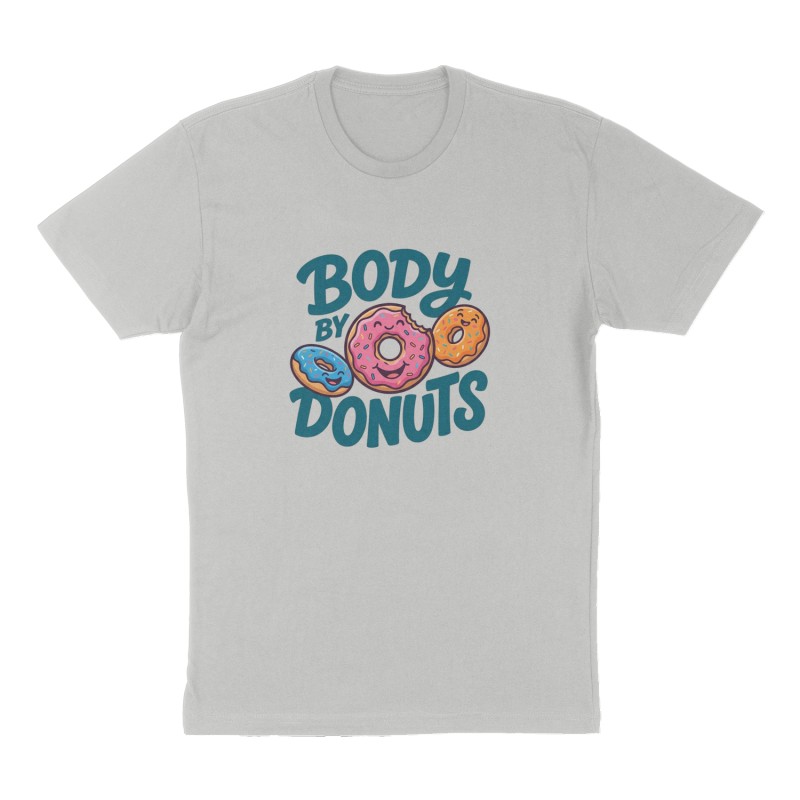 Custom t-shirt: "Body by Donuts", Front print, heather-gray shirt