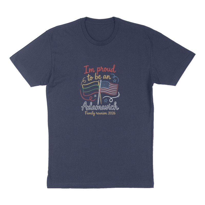 Custom t-shirt: "Im proud to be an Adamavich ", Front print, navy shirt